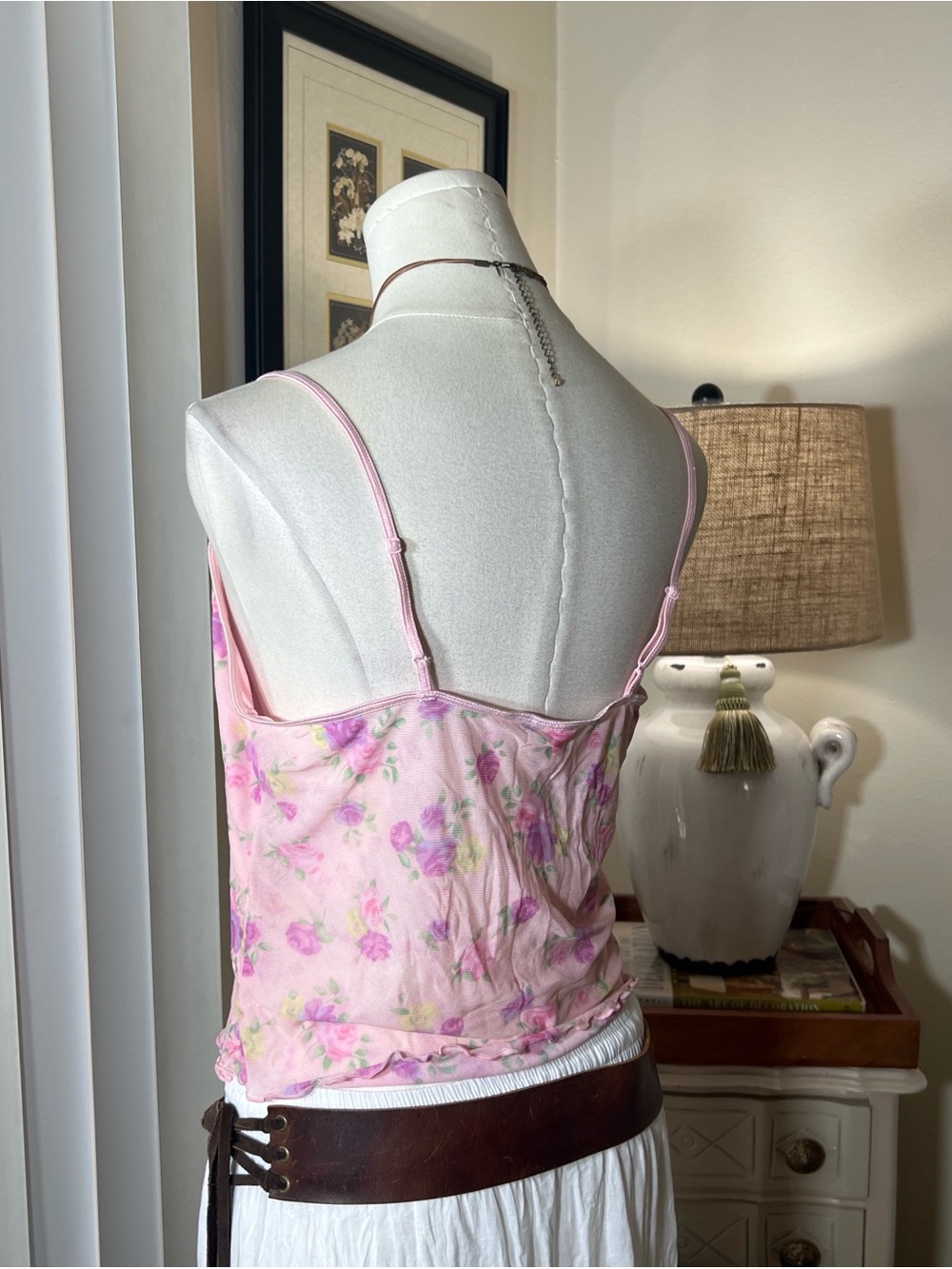 American Vintage Pink Floral Lace-Trim Camisole - Picture 4 of 6